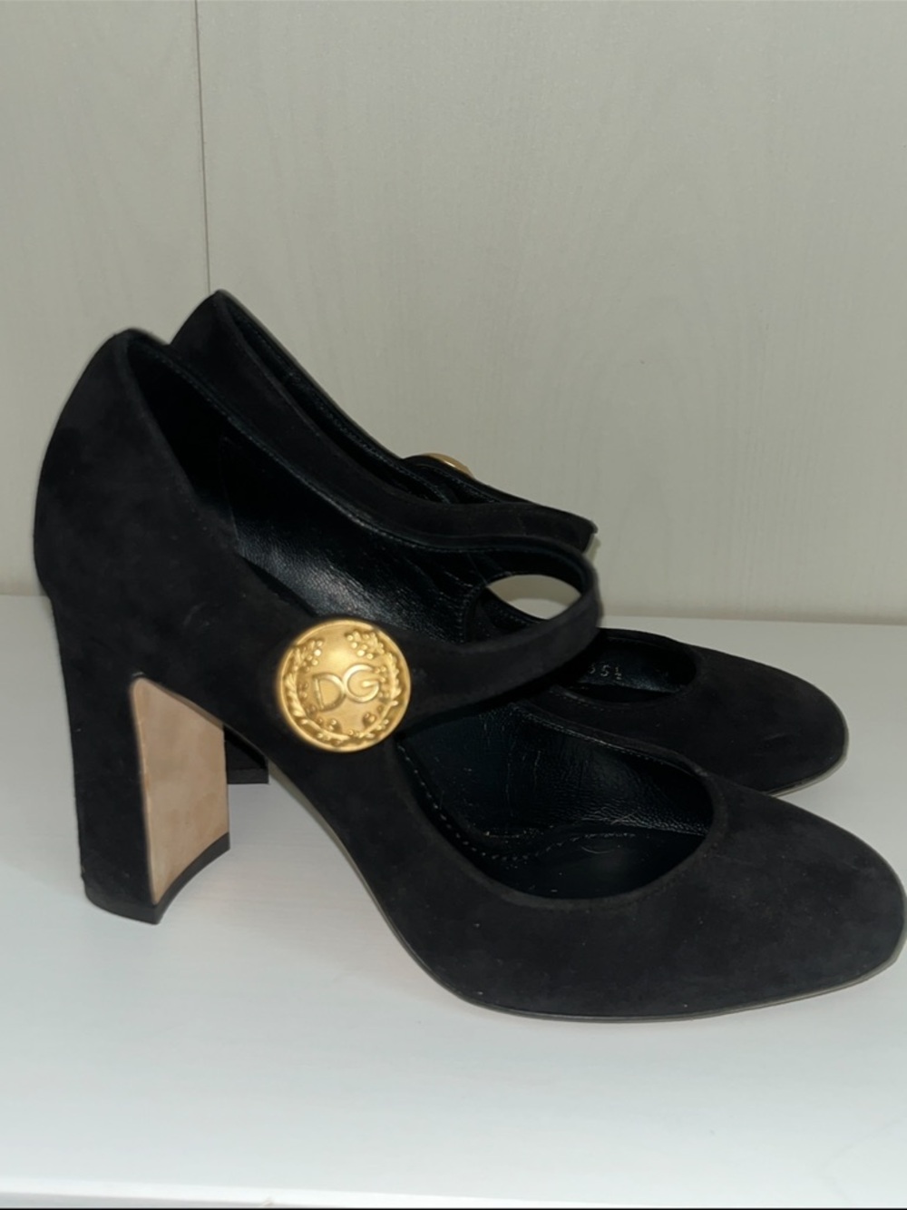 Dolce & Gabbana Black Suede Mary Jane Pumps with Gold Button 5.5 - Picture 11 of 16